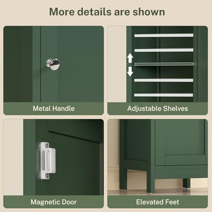 67" Tall Bathroom Cabinet with Adjustable Shelves and Doors, Narrow Bathroom Storage Cabinet for Small Space, Living Room, Entryway, Kitchen, Green - color: Green