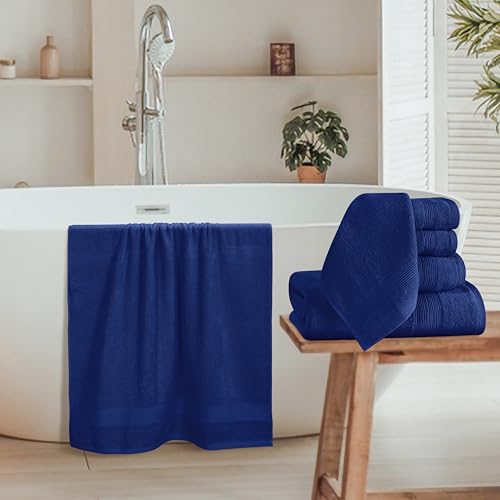 Belizzi Home 8 Piece Towel Set 100% Ring Spun Cotton, 2 Bath Towels 27x54, 2 Hand Towels 16x28 and 4 Washcloths 13x13 - Ultra Soft Highly Absorbent Machine Washable Hotel Spa Quality - Navy Blue - color: Navy Blue, size: 8 Piece Towel Set