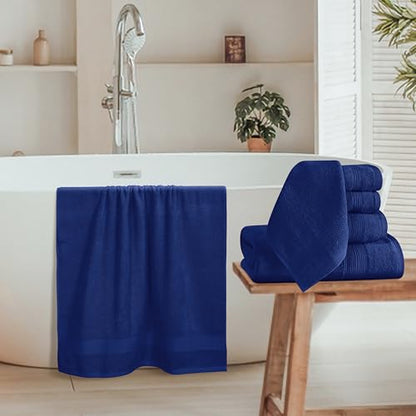 Belizzi Home 8 Piece Towel Set 100% Ring Spun Cotton, 2 Bath Towels 27x54, 2 Hand Towels 16x28 and 4 Washcloths 13x13 - Ultra Soft Highly Absorbent Machine Washable Hotel Spa Quality - Navy Blue - color: Navy Blue, size: 8 Piece Towel Set