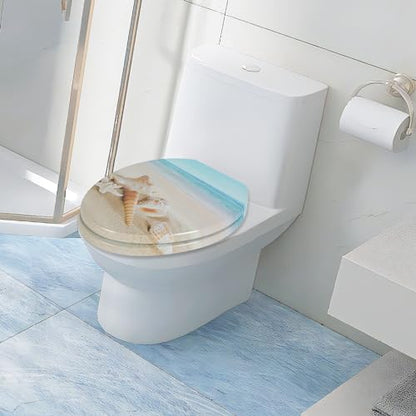 Angol Shiold Toilet Seat ELONGATED Molded Wood 18.5Inch(Beach) | Quiet Close Quick Release Metal Hinges, Adjustable Fit for Standard Elongated Toilets, Easy to Install&Clean - color: Beach, size: Elongated-18.5”