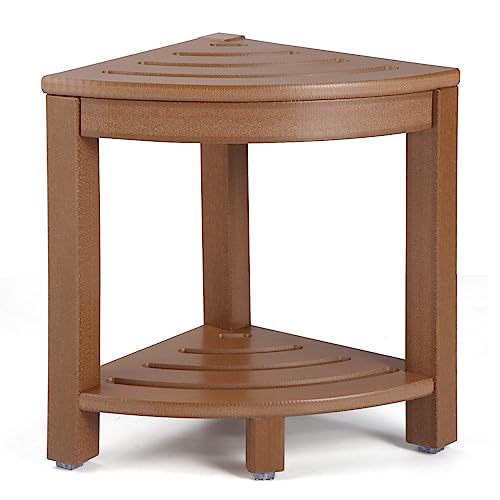 Apolimi HDPE Corner Shower Stool,Shower Bench Seat with Storage Shelf for Shaving Legs Plastic Spa Bath Step Foot Rest for Bathroom Small Place (Teak) - color: Teak