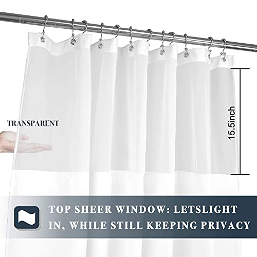 N&Y HOME Long Waffle Weave Shower Curtain with Snap-in Liner 71x78, White | 12 Hooks & Snap on Fabric Liner, Washable, Mesh Window, Hotel Style, 78 inches Length Shower Curtain Set for Bathroom - color: White, size: 71"W x 78"L (Pack of 1)
