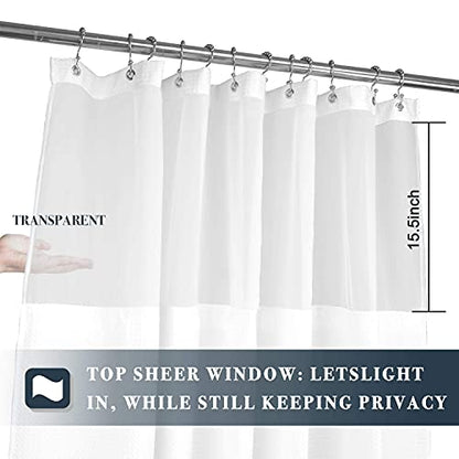 N&Y HOME Long Waffle Weave Shower Curtain with Snap-in Liner 71x78, White | 12 Hooks & Snap on Fabric Liner, Washable, Mesh Window, Hotel Style, 78 inches Length Shower Curtain Set for Bathroom - color: White, size: 71"W x 78"L (Pack of 1)