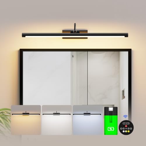 Vanity Lights for Bathroom Black 24 inch Bathroom Lamps for Wall | 10000mAh Rechargeable, No Wiring, 500LM Dimmable 3CCT, with 1 Removable Battery for Bathrooms Mirror,Hallway Pictures - color: Black, size: 1 Pack with Replaceable Battery