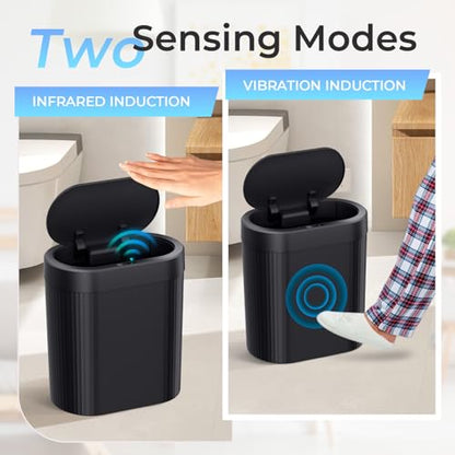 jinligogo 3 Pack 5 Gallon Bathroom Trash Can with Lid, Automatic Motion Sensor Black Trash Can, Touchless Slim Waterproof Garbage Bin for Kitchen, Bedroom, Office, and Bathroom