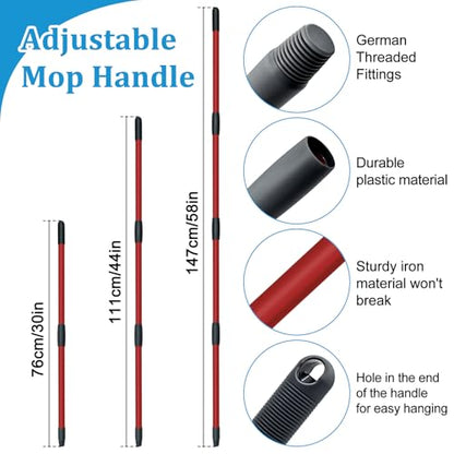 Spin Mop Handle, Mop Heads Replacements,Scrubber Brush and Mop Base Compatible with Ocedar RinseClean 2-Tank System, Mop Handle and Head Replacement Combo Set for Wet Dry Use Floor Cleaning - size: 4 pack mop heads set
