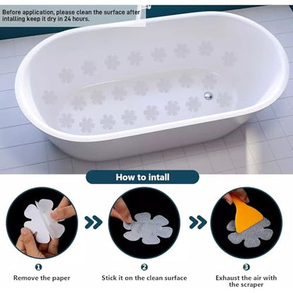 Zopsc Non Slip Bathtub Stickers, 24 Pcs Transparent Shower Decals with Scraper, Anti Slip Safety Treads for Bathtub Shower Floor, for Kids Elderly