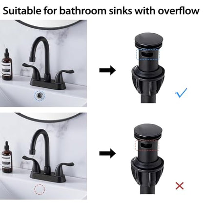 HOTIS Matte Black 4-Inch Centerset Bathroom Faucet, 2-Handle 3-Hole Sink Faucet with Pop-up Drain & Supply Lines, HT-BF201 - color: Matte Black