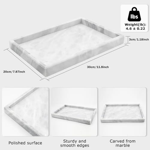 Marble Bathroom Tray,Pure Natural Marble Vanity Tray | marble tray for kitchen counter Non-Ceramic/Non-Resin,stone tray 12 x 8 inch (white) - color: White