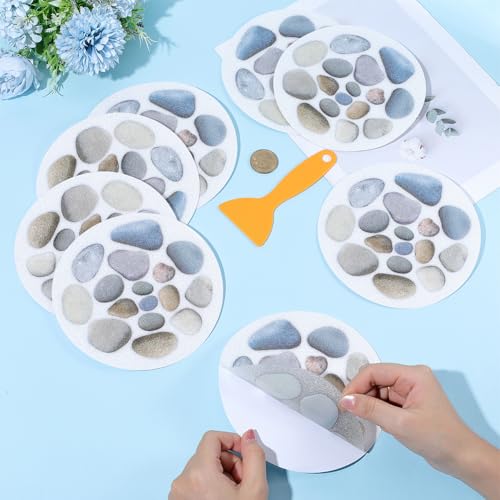 8Pcs Large Non Slip Bathtub Stickers Shower Floor Stickers with Premium Scraper Plastic Durable Cobblestone Adhesive Grips Appliques Decal Treads for Safety Bathroom Tubs Floor Stairs Adult - style: Stone