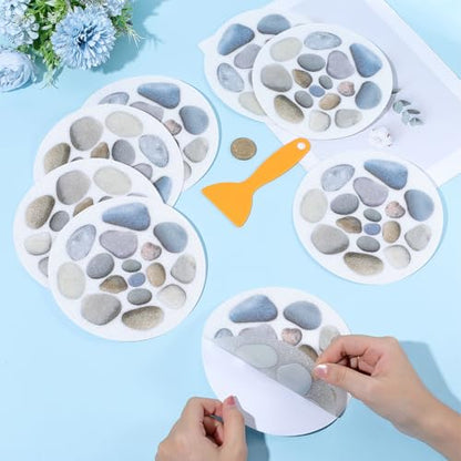 8Pcs Large Non Slip Bathtub Stickers Shower Floor Stickers with Premium Scraper Plastic Durable Cobblestone Adhesive Grips Appliques Decal Treads for Safety Bathroom Tubs Floor Stairs Adult - style: Stone