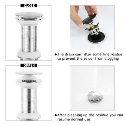 Bathroom Sink Drain,Drain Stopper Bathroom Sink Without Overflow,Pop Up Drain Assembly with Detachable Strainer Basket,Built-in Anti-Clogging, Stainless Steel Nut Brushed Nickel - color: Brushed Nickel-big Cap, style: Without Overflow