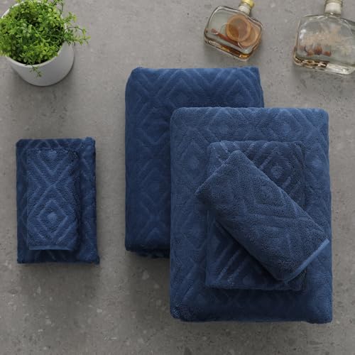 Smuge 18-Piece Bath Towel Set, Include 6 Bath Towel Sheets, 6 Hand Towels and 6 Washcloths - Highly Absorbent Quick Dry 100% Microfiber,Ultra Soft Bathroom Towel Set (Navy Blue) - color: Navy Blue, size: 18 Pcs Bath Towel Set