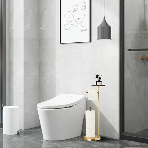 SHUNLI Toilet Paper Holder Stand - Modern Freestanding Toilet Paper Roll Holder with Storage Reserve, Toilet Tissue Paper Roll for Bathroom, SUS304 Stainless Steel (Brushed Gold) - color: Brushed Gold