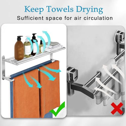 VOTZAAQ 32 in Towel Racks for Bathroom, Bath Towel Shelf with Double Towel Bar, Stainless Steel Towel Storage for Lavatory Wall Mounted, 2-Tier Towel Hanger Towel Holder, Brushed Nickel - size: 32in