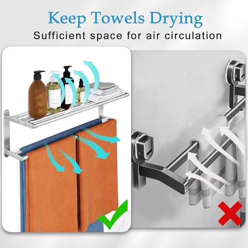 VOTZAAQ Towel Racks for Bathroom - 24 in Bath Towel Shelf with Double Towel Bar, Stainless Steel Towel Storage for Lavatory Wall Mounted, 2-Tier Towel Hanger Towel Holder, Brushed Nickel - size: 24in