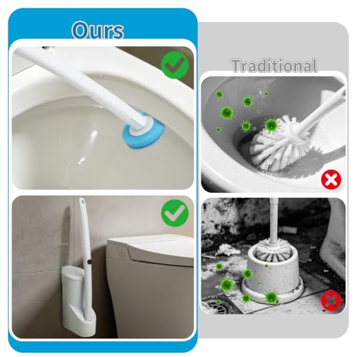 IwIeIaIrI Disposable Toilet Brush and Holder Set with 48 Refills, Cylinder | Wall mount holder design, cleaning wand removes limescale for bathroom & bathtub sanitation. - color: Blue Handle
