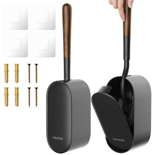 Toilet Bowl Brush and Holder, OSCIOSS Toilet Brush Set with Ergonomic Design, Compact Size, Durable Bristles, RV Toilet Brushes & Holders for Dead Corner Clean (Wood&Black, 2pack) - color: Wood&black, size: 2 Pack