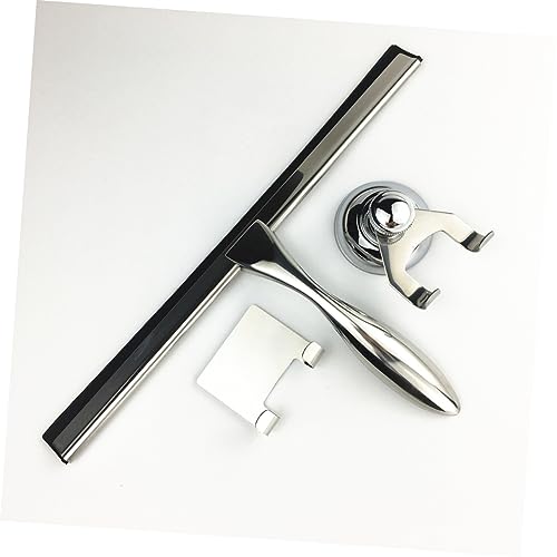 Ipetboom 3pcs Bathroom Squeegee for Shower Door Stainless Steel Glass Scraper Window Cleaning Squeegee Suction Cup and Holder