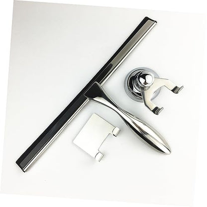 Ipetboom 3pcs Bathroom Squeegee for Shower Door Stainless Steel Glass Scraper Window Cleaning Squeegee Suction Cup and Holder