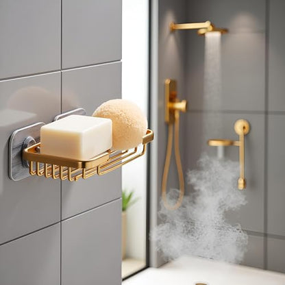 Gold Bar Soap Holder for Shower Wall, Stainless Steel Adhesive Soap Dish for Bathroom, Drill Free Soap Holder Storage Rack Soap Dishes, Holders and Dispensers, Bathroom Soap Dishes