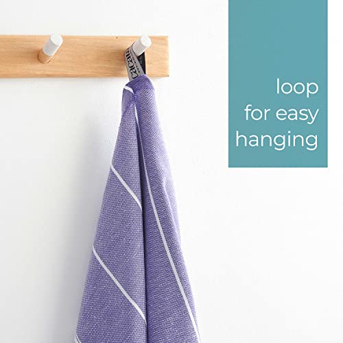 Cacala 100% Turkish Cotton Kitchen Tea Towels, Highly Absorbent Luxury Soft Quick Drying Dish Towel with Hanging Loop for Gym, Yoga, Bath, Sports, Cleaning and Kitchen (23 x 36), Dark Purple - color: Dark Purple