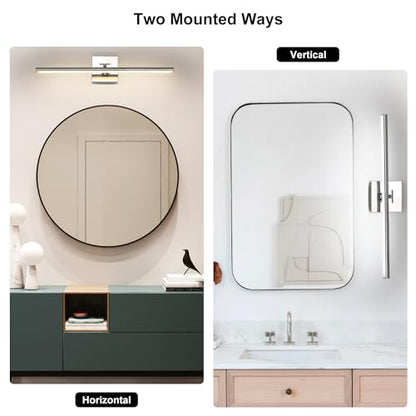 LED Bathroom Vanity Light, Modern Bathroom Light Fixture Over Mirror (3000K/4000K/6000K, Dimmable), Vanity Light Bar with Angle Adjustable, 24 Inch, Chrome - color: Chrome, size: 24 inch