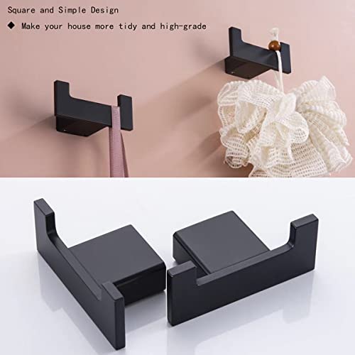 RANDOM Black Double Towel Hook SUS304 Stainless Steel Towel Hooks for Bathroom Wall Mounted Coat Hooks Heavy Duty Wall Hook Square Hand Towel Holder Matte Black Robe Hook.96009-8MB-2 - color: Double Hooks-Matte Black