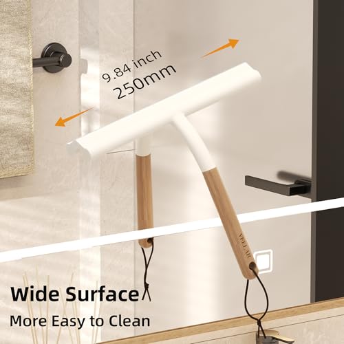 Shower Squeegee for Shower Glass, Bathroom Glass Cleaning Tool with Hook Mount, Squeegee for Glass Doors, Window Cleaning, Tile Shower Walls (White+Wood) - color: White+wood