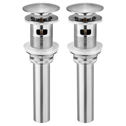 KES Bathroom Sink Drain with Overflow, Brushed Nickel Pop Up Drain 2 Pack | All Metal Bathroom Sink Stopper for Vanity Vessel Sink, T304 Stainless Steel and Brass, S2008A-BN-P2 - color: Brushed Nickel, style: With Overflow, 2 Pack