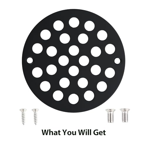 4 Inch Shower Drain Cover,Round Screw-in Floor Drain Cover,Easy-to-Install Replacement Cover Black - color: Black, size: 4 inch