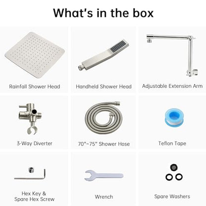 G-Promise All Metal 12 Inches Rainfall Shower Head with Handheld Combo | All Metal, Built to Last, Easy Install, Adjustable Height & Angle for All Heights, Extra Long Hose, Modern Upgrade - color: Brushed Nickel, size: 12 Inches