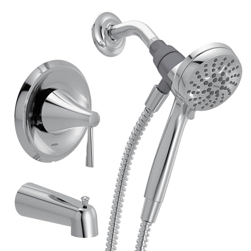 Moen Ronan Chrome Single-Handle Modern Tub and Shower Faucet with Round Handheld Rain Shower Spray Head Featuring Magnetix, Valve Included, 82021 - color: Chrome, style: Round Showerhead