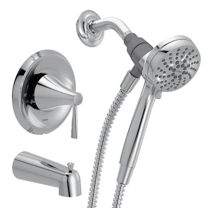 Moen Ronan Chrome Single-Handle Modern Tub and Shower Faucet with Round Handheld Rain Shower Spray Head Featuring Magnetix, Valve Included, 82021 - color: Chrome, style: Round Showerhead