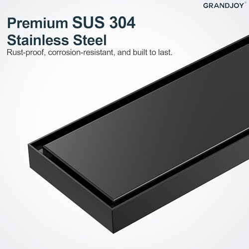 12 Inch Linear Shower Drain with Tile Insert Grate, Matte Black 2-in-1 Invisible Floor Drain, cUPC Certified 304 Stainless Steel Trench Drain with Hair Strainer