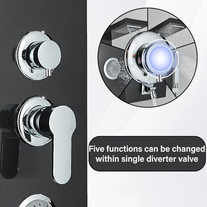 AlenArt Shower Panel Tower System, Multi Function Shower System with Body Jets, Handheld Sprayer, Rainfall Waterfall Shower Head and Tub Spout Stainless Steel Wall Mount Shower Panels Black - color: Black