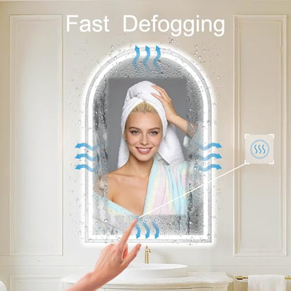 Arched LED Bathroom Mirrors with Lights 24"x40", Anti-Fog, Anti-Fog, Dimmable, Shatterproof, Touch Sensor - size: 40"L x 24"W
