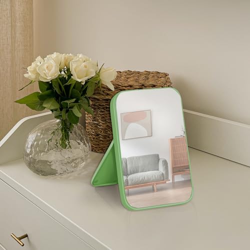 2Pcs Table Desk Vanity 8-Inch Makeup Mirror, Simple Portable Travel Mirror with Stand, Standing and Wall Hanging Dual-use Green - color: 2pcs-green