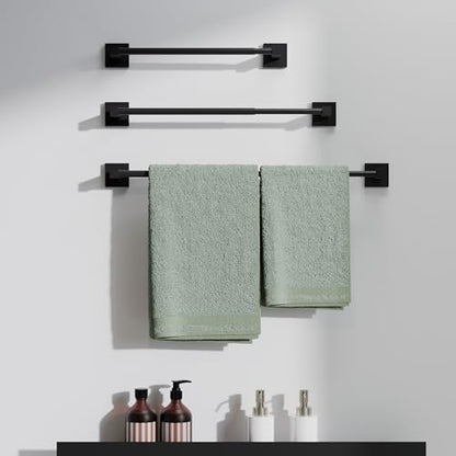 RUACQ Adjustable Towel Bar, Towel Racks for Bathroom Wall Mounted, Black | Adjust 13.8 to 24 inch Single Towel Rod, Bath Towel Holder, 304 Stainless Steel, Rustproof, Square Base, Heavy Duty, Modern - color: Matte Black, size: 13.8-24 inch(Center to Cente
