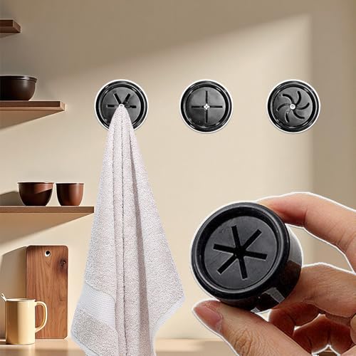 3PCS Black Adhesive Push Towel Hook Round Wall Mount Dish Towels Holder Kitchen Hook Self Adhesive Waterproof Hand Towels Holder for Bathroom Kitchen Home (Rice Grain+Cross+Spiral 4.2x2.2cm) - color: Rice Grain+Spiral+Cross