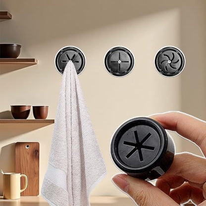 3PCS Black Adhesive Push Towel Hook Round Wall Mount Dish Towels Holder Kitchen Hook Self Adhesive Waterproof Hand Towels Holder for Bathroom Kitchen Home (Rice Grain+Cross+Spiral 4.2x2.2cm) - color: Rice Grain+Spiral+Cross