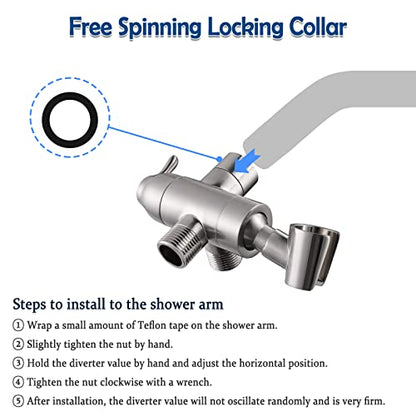 Shower Arm Diverter with Handshower Mount, G1/2 Brass Shower Diverter Valve Bathroom Universal Shower System Replacement for Handheld Shower and Fixed Shower Head, Brushed Nickel - color: Brushed Nickel