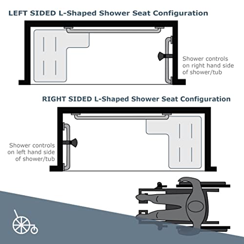 Seachrome 26" x 22.5" Lift-Assist ADA L-Shaped Reversible Bathroom Shower Bath Transfer Seat, Folding Wall-Mounted White Phenolic Seat with Swing Down Legs - color: White, size: 26 x 22.5 in.