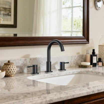 FORIOUS Bathroom Faucet 3 Hole, 360° Swivel 8 Inch Sink Faucet Matte Black | with Pop Up Drain, 2 Handles,for Sink Vanity RV Lavatory Farmhouse, 304 Stainless Steel, Lead-free, Leakproof - color: Matte Black