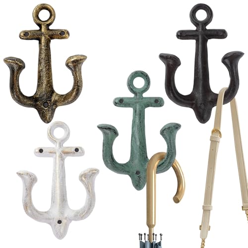 Notakia Decorative Wall Mounted Antique Shabby Chic Metal Home Bathroom Towel Coat Hooks Hanger, Vintage Rustic Cast Iron Wall Hooks (Large Nautical Towel Hooks 4Pcs) - color: Large Size Mixed Color 4Pcs