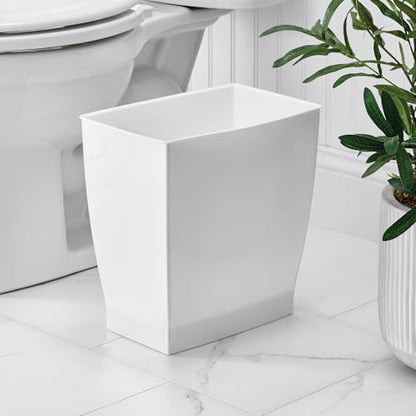 iDesign Small Plastic Bathroom Trash Can, Slim Rectangle, 2-Pack, White | Garbage Bin for Bedroom, Office, Dorm - color: White, style: Pack of 2
