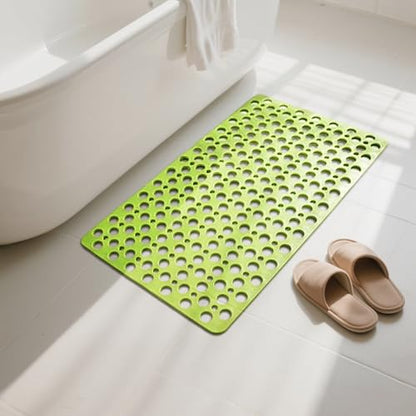 Bath Mat for Tub, 28 X 15 Inches Easy Clean Non Slip Machine Washable Large Bathroom Mat Set with Suction Cups and Drain Holes,Durable Grey Bath Mat for Home,Bathroom,Inside Shower Floor,Bathtub - color: Green