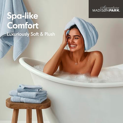 Madison Park 800GSM 100% Cotton Bathroom Bath Towel Set of 8, Light Blue | Long Staple, Highly Absorbent, Durable Hotel Spa Quality, Quick Dry, Double Stitched Hems, Lint Reducing, OEKO-TEX Certified - color: Light Blue, size: Multi-Sizes