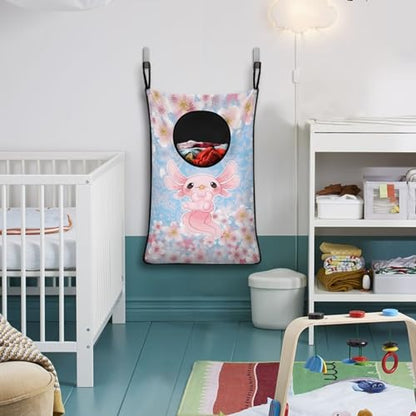ZOUTAIRONG Cute Axolotl Hanging Laundry Hamper Saving Space Laundry Bag Pink Cherry Blossom Laundry Basket Over The Door Storage Bags for Bedroom Home Dirty Clothes Hampers Blue - color: Axolotl Flower
