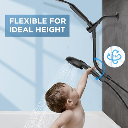 MakeFit Dual Handheld Shower Head Combo, 2-in-1 Rain Shower Heads System 8 Inch Rainfall Shower Head and 10 Modes High Pressure Hand Held Showerhead with Built-in Power Wash - color: Black, size: 8 Inch Standard